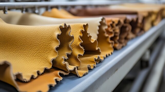 Rows of HighQuality Dyed Leather Sheets Drying in a Tannery Factory.