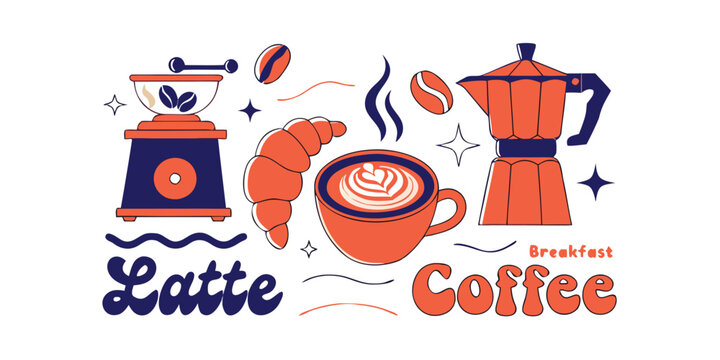 Coffee and latte morning breakfast theme design elements.