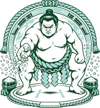 Sumo Ring Salt Throwing Man illustration