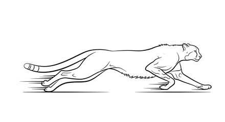 Line drawing of a cheetah running to the right on a white background with motion lines underneath its paws. © ahmad