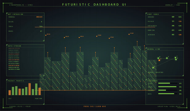 Futuristic hud interface for orbital command station with telemetry data vector illustration