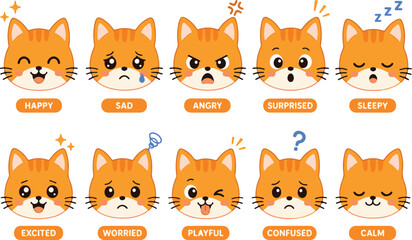 Fototapeta premium Cute Cat Expression Collection with Different Mood Characters