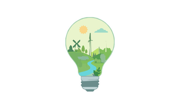 Renewable energy concept with wind turbines inside light bulb vector illustration