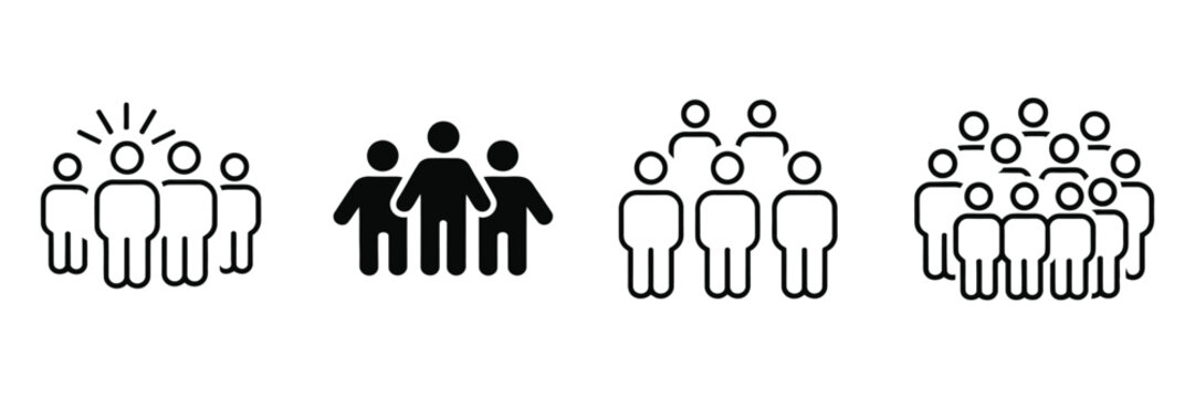 Audience and Community icon collection, Crowd silhouettes and Group People symbols in clean vector style for social interaction and population design.