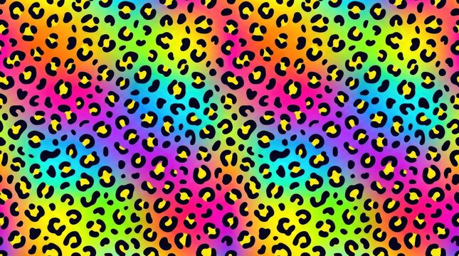 Neon leopard print seamless pattern vibrant rainbow cheetah spots