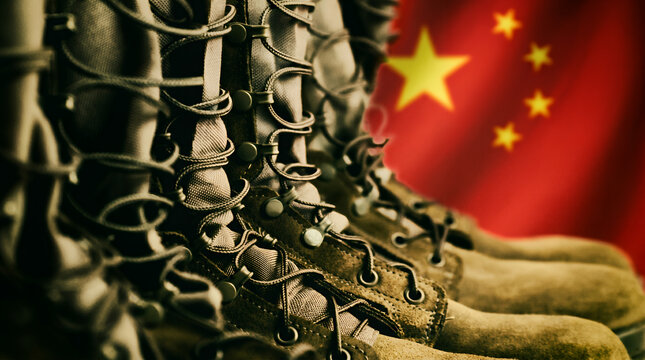Retro Cross-Processed Film Look of Army Combat Boots, china.