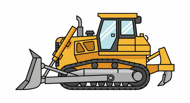A yellow tractor with a large blade in front and a ripper at the back