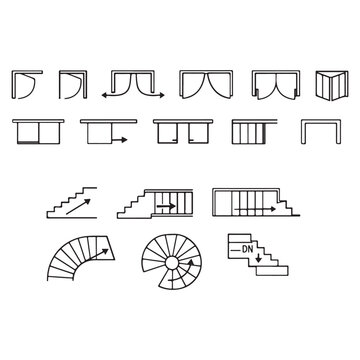 Architectural Floor Plan Elements Set &ndash; Doors, Stairs & Construction Symbols