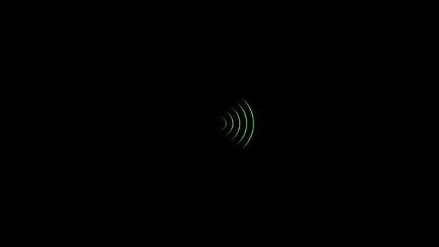 Green signal waves radiating on black concentric arcs emanate from a central