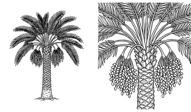 Date Palm Tree Fruit Botanical Coloring Page Isolated Nature Vector Illustration
