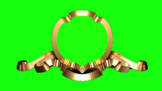 Flashing 3D Render Golden Ornate Vintage Frame or Badge Element animation on Green Screen Background