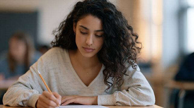 Gifted teenager sitting in a mandatory standardized test session, pencil tapping rhythmically, staring at a completed answer sheet while forty minutes remain, the particular boredom of academic unde