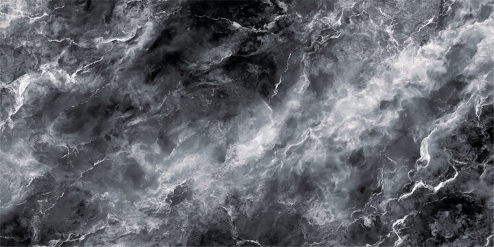 Abstract nature texture of dark blue water flowing into the rocks and sea during a stormy night with black clouds, mist, and moonlight