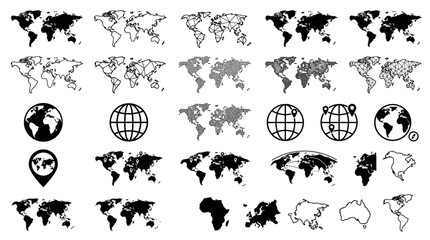 Black and white world map icons. © Kaff