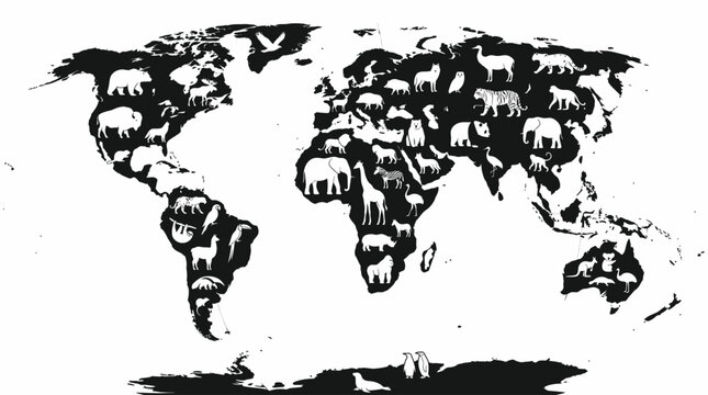 Black and white world map illustration.