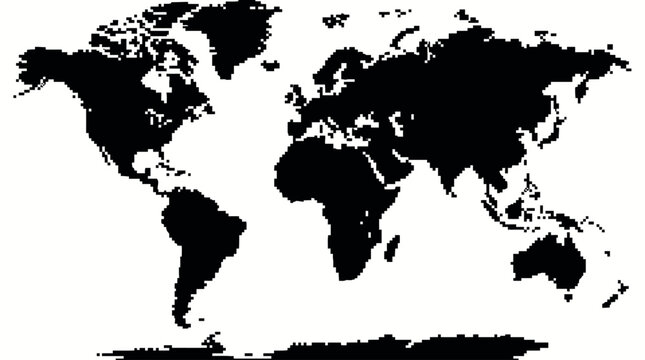Black Silhouette of World Map Outline.