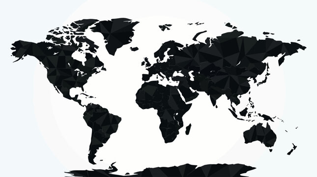 Black Silhouette World Map Globe Continents.
