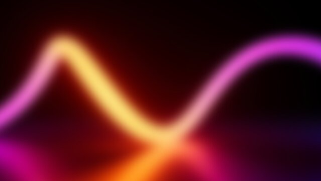 Blurred wavy lines of light in pink and yellow with dark background, blur effect