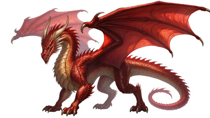 Majestic red dragon with large wings, isolated on transparent background © Daniel