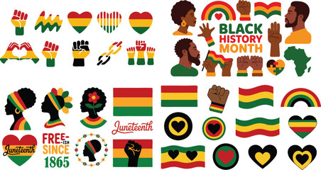 Fototapeta premium Juneteenth And Black History Month Icons Vector Collection