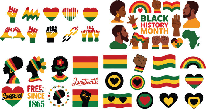 Juneteenth And Black History Month Icons Vector Collection