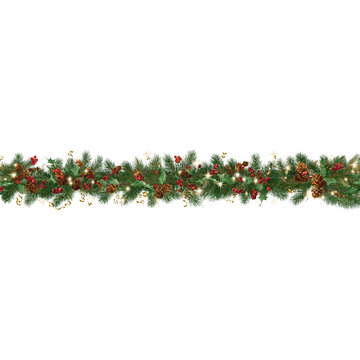 Christmas Garland with Pine Cones and Berries graphic isolated on a transparent background