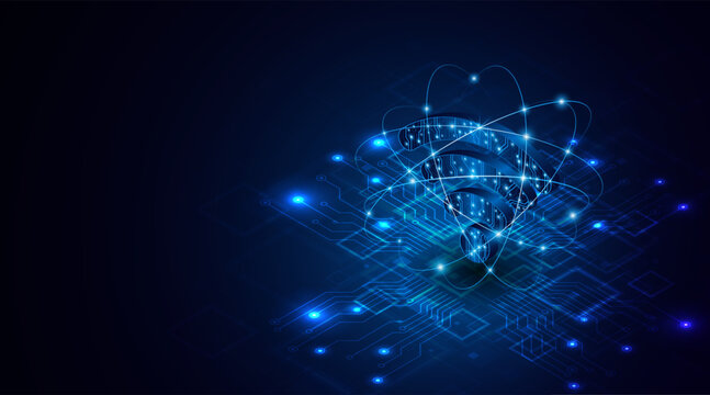 Futuristic Wi-Fi icon with a circuit  board. Global network connection and high-speed internet technology concept