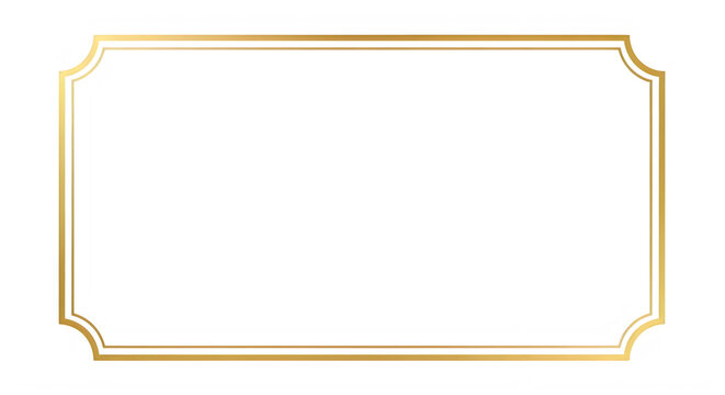 Gold decorative rectangular frame with ornate border for art or photos isolated on transparent background