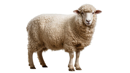 Fototapeta premium Fluffy woolly sheep standing, isolated on transparent background
