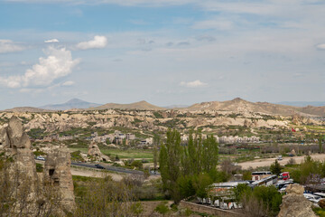Obraz premium Panorama of a city in the mountains. Tourist Cappadocia.