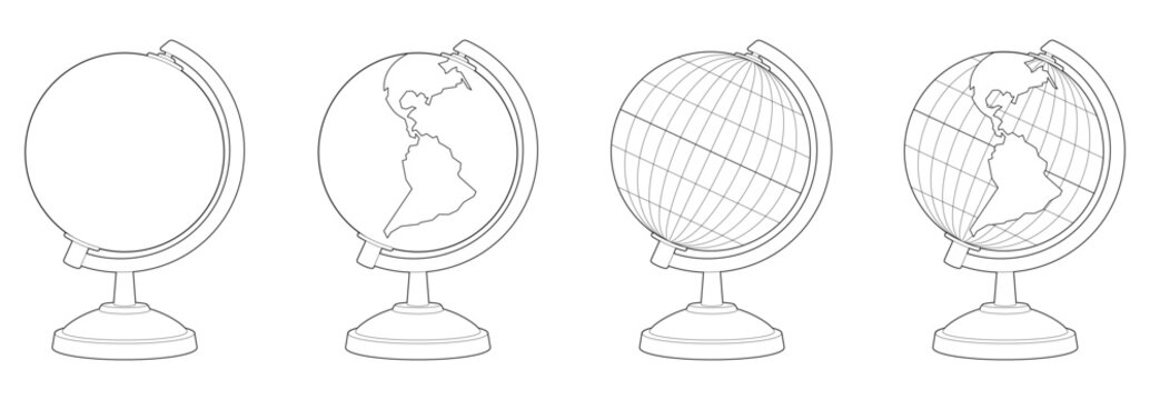 Vector illustration. Stationery. School supplies. Black line. Highlighted on a white background. Globe.