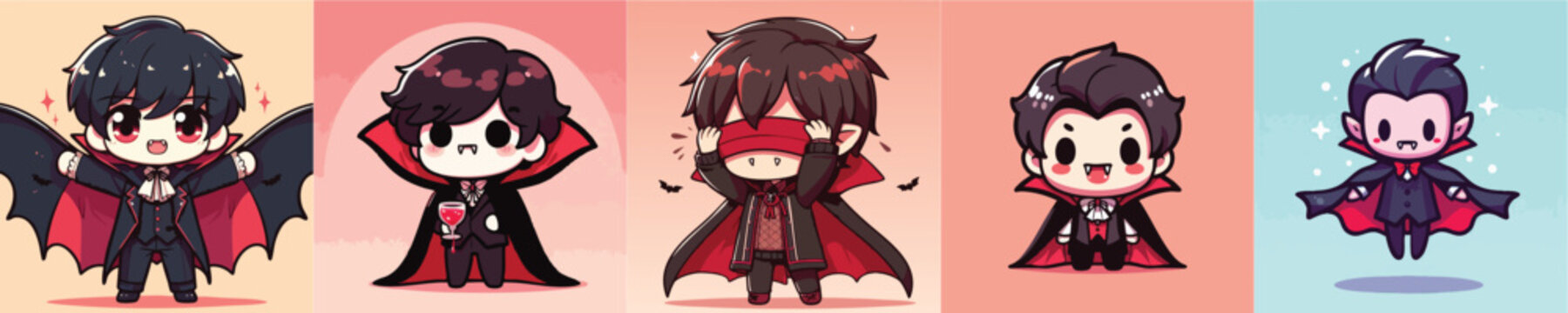 Cute chibi vampire male characters with different expressions.