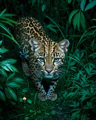 Fototapeta premium A oncilla , northern tiger cat genetic hybrid experiment fantasy animal, fictional species in a winter jungle.