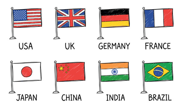 Hand drawing international flags with country names