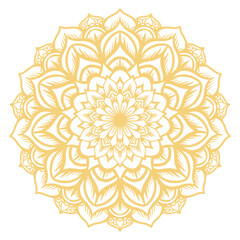 Fototapeta premium Intricate golden mandala pattern with detailed floral motifs, ideal for spiritual practices, meditation, or as an elegant decorative design element and serene background