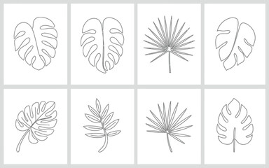 Assortment of tropical leaf line art graphics with hand drawn flat design tropical leaves botanical illustration tropical © MdMujahidFakir