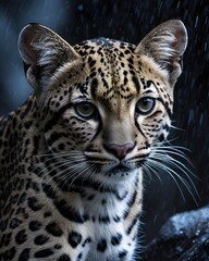 Fototapeta premium A oncilla , northern tiger cat genetic hybrid experiment fantasy animal, fictional species in an icy canyon
