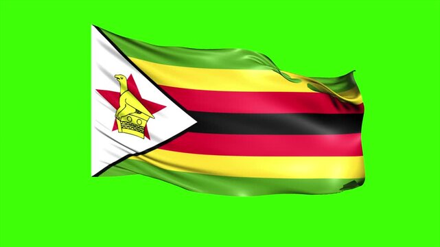 Looping ZIMBABWE Flag Animation on Green Screen, Waving ZIMBABWE Flag Isolated PNG Video