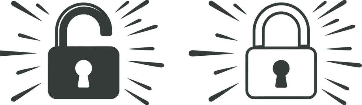 Broken padlock icon set four open padlocks showing different styles of security breach vulnerability and access control failure design isolated vector icons representing hacking,