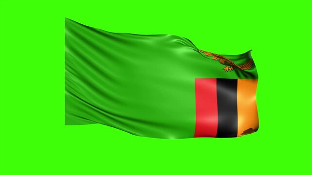 Looping ZAMBIA Flag Animation on Green Screen, Waving ZAMBIA Flag Isolated PNG Video