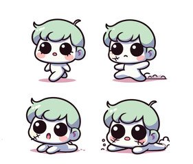 Fototapeta premium Cute Chibi Zombie Characters in Four Poses.