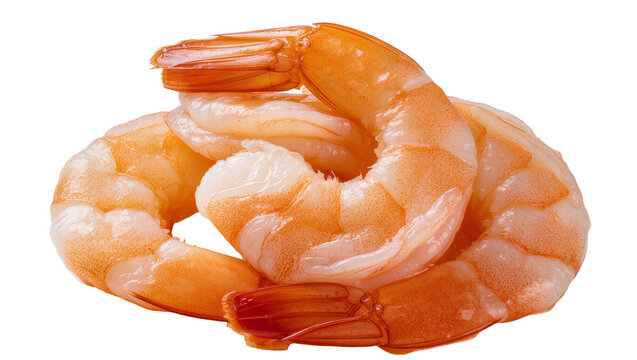 Cooked pink shrimp pile peeled and deveined, isolated on transparent background