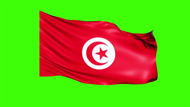 Looping Tunisia Flag Animation on Green Screen, Waving Tunisia Flag Isolated PNG Video