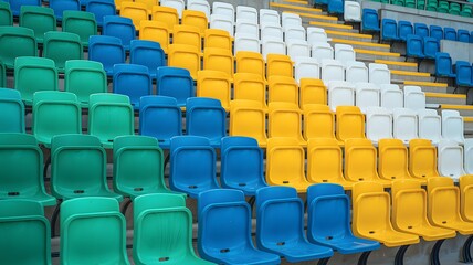Naklejka premium Football world cup stadium seating colorful empty rows ready for fans and global championship matches