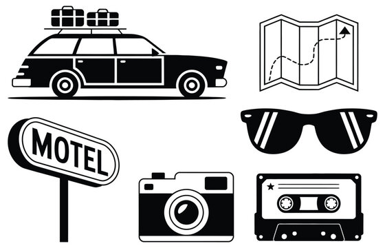 Road trip and travel adventure icon collection