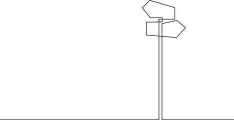 Continuous line drawing of a directional signpost with line art, single line © Servo