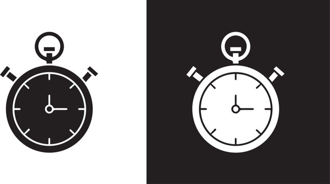 Stop watch icon in black and white  color. Vector icons on white, black background