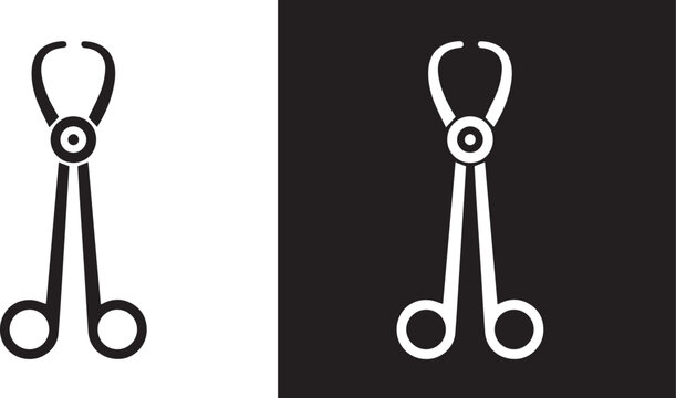 Professional hair cutting, craft, and pet grooming scissor silhouettes in a minimalist black icon on a clean white and black  background.
