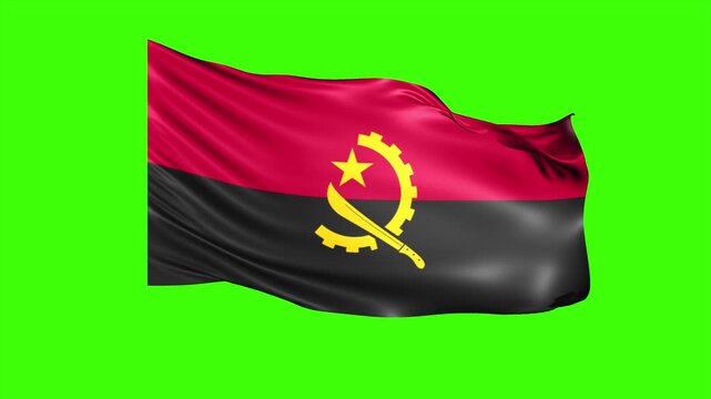 Looping ANGOLA Flag Animation on Green Screen, Waving ANGOLA Flag Isolated PNG Video
