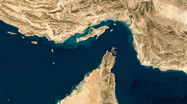 Strait of Hormuz geopolitical tension and oil tanker transit maritime security concept